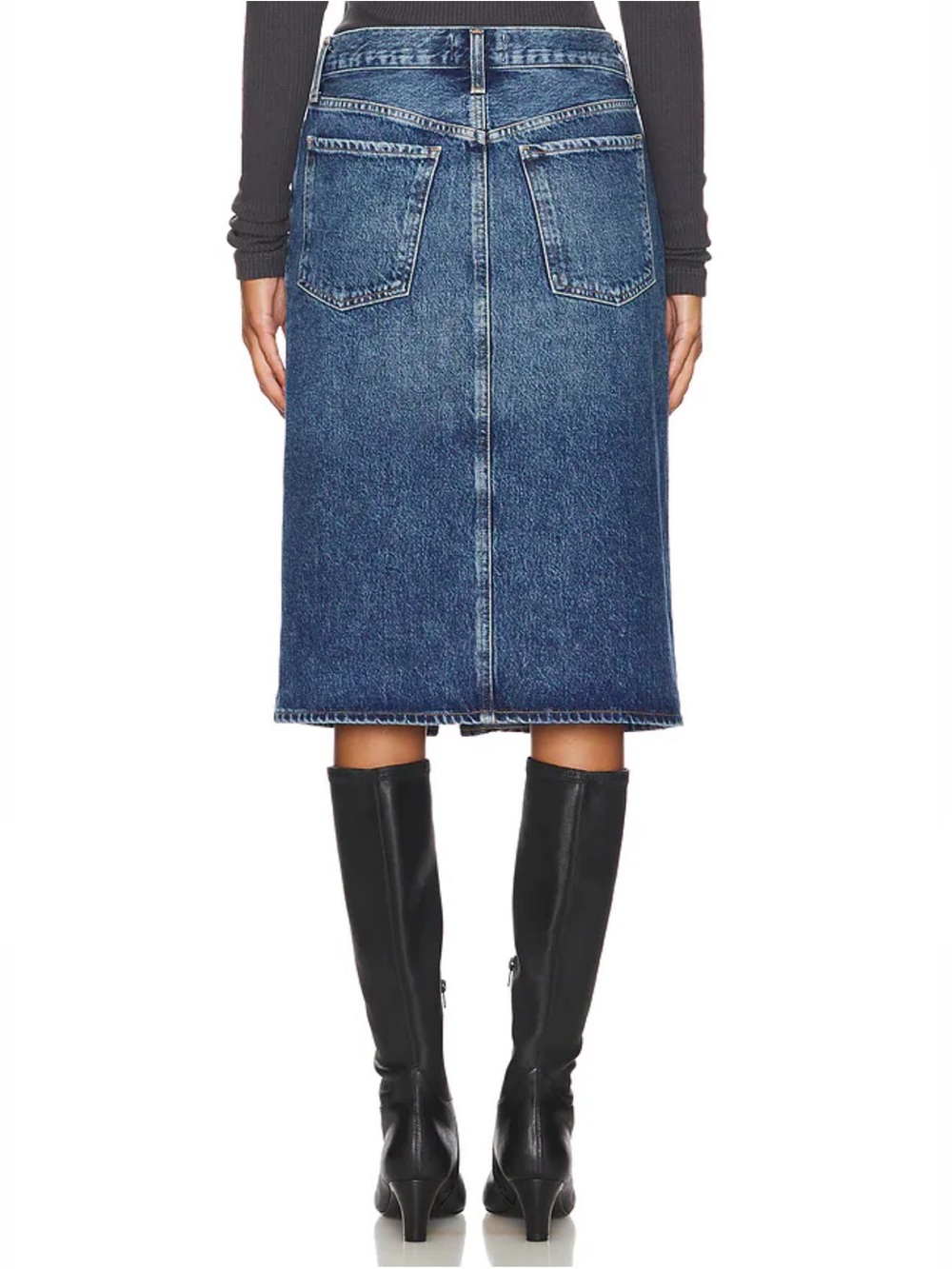 AGOLDE Gaia Denim Midi Skirt in Sphere size 27 front slit quiet luxury capsule - Picture 3 of 10